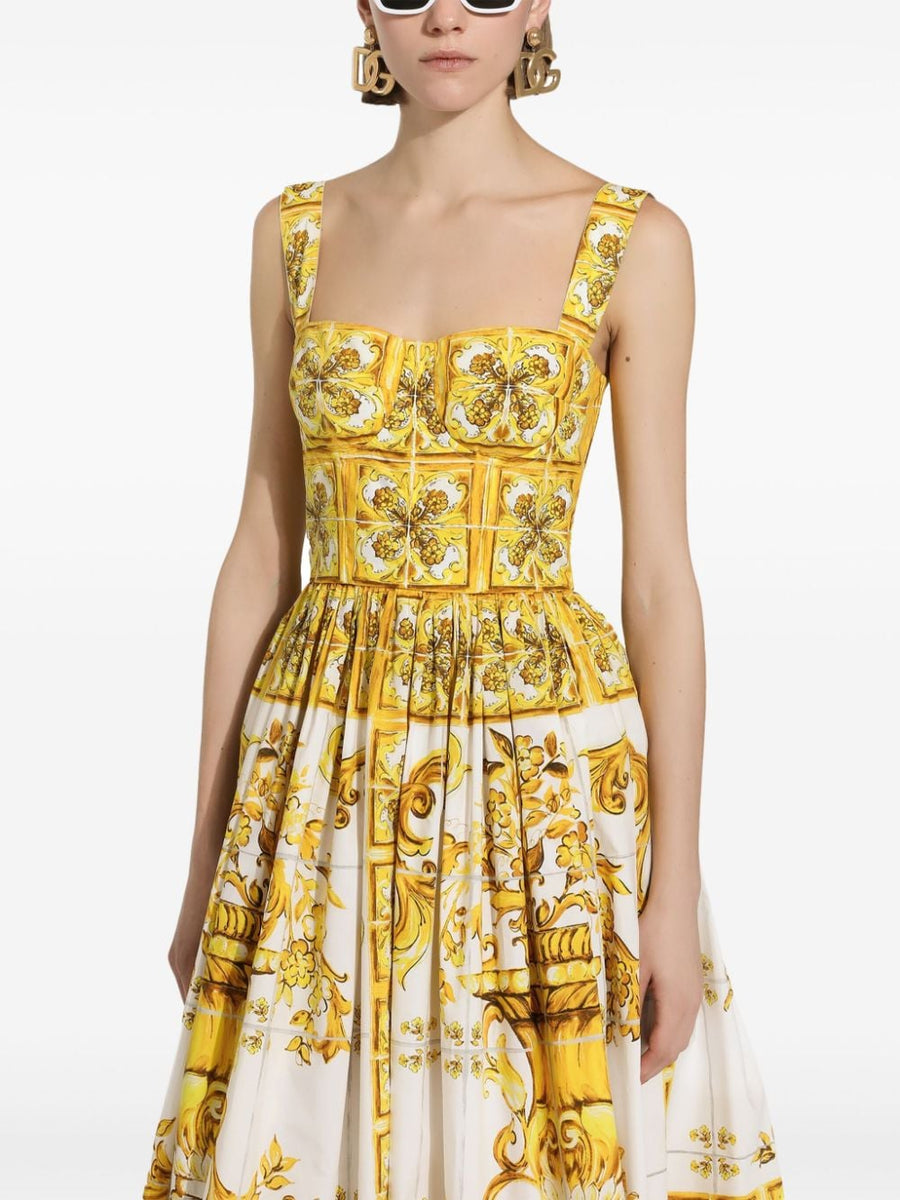 Abito Bustier Abito Maiolica Abito Midi Stampato Dolce Gabbana