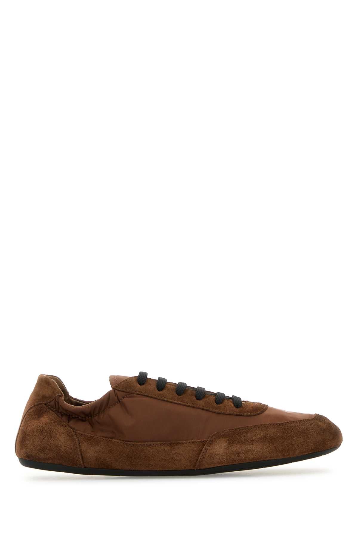 Prada Brown Re Nylon And Suede Collapse Sneakers – Balardi