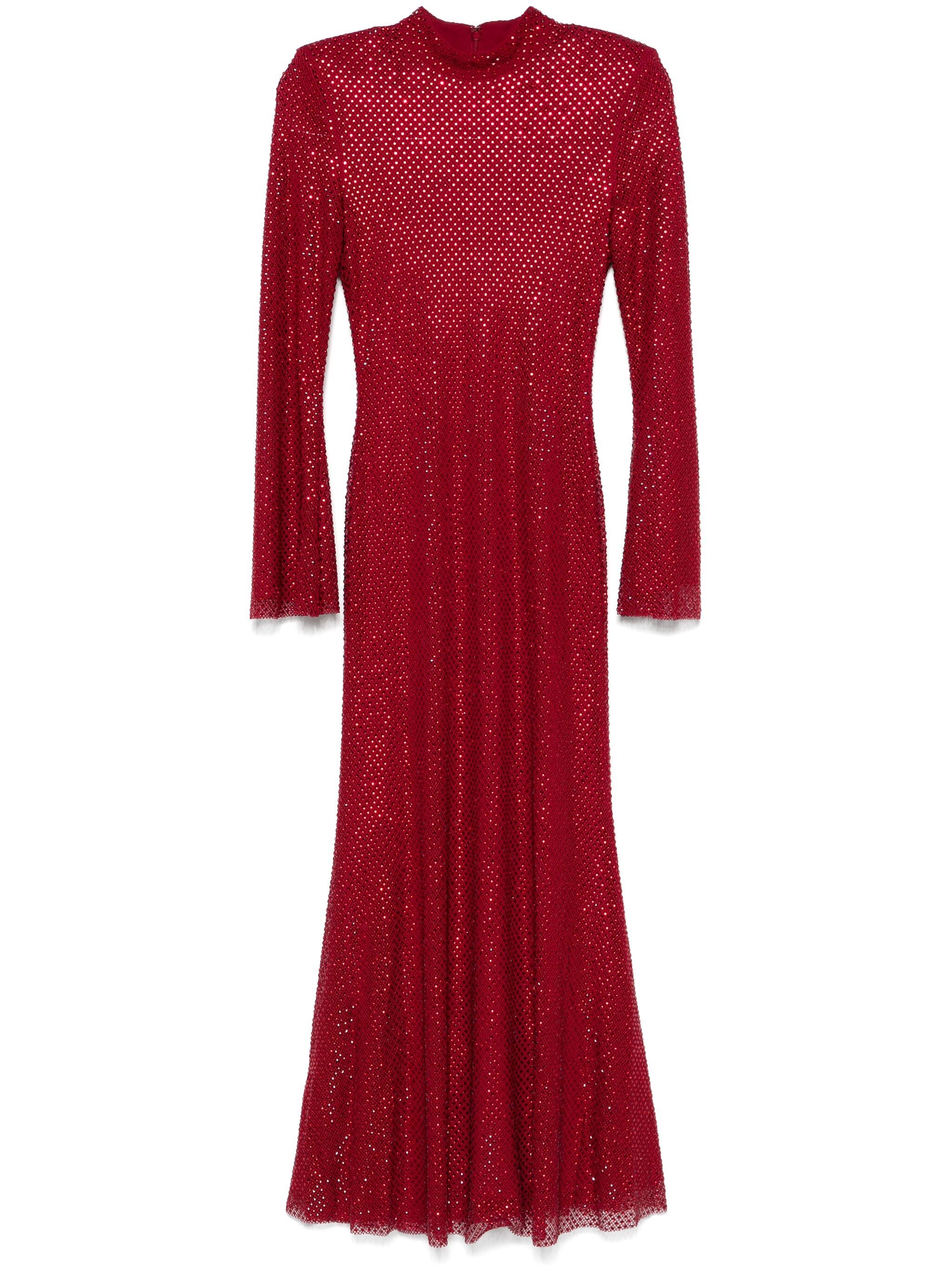 Self Portrait Red Rhinestone Fishnet Midi Dress  Balardi