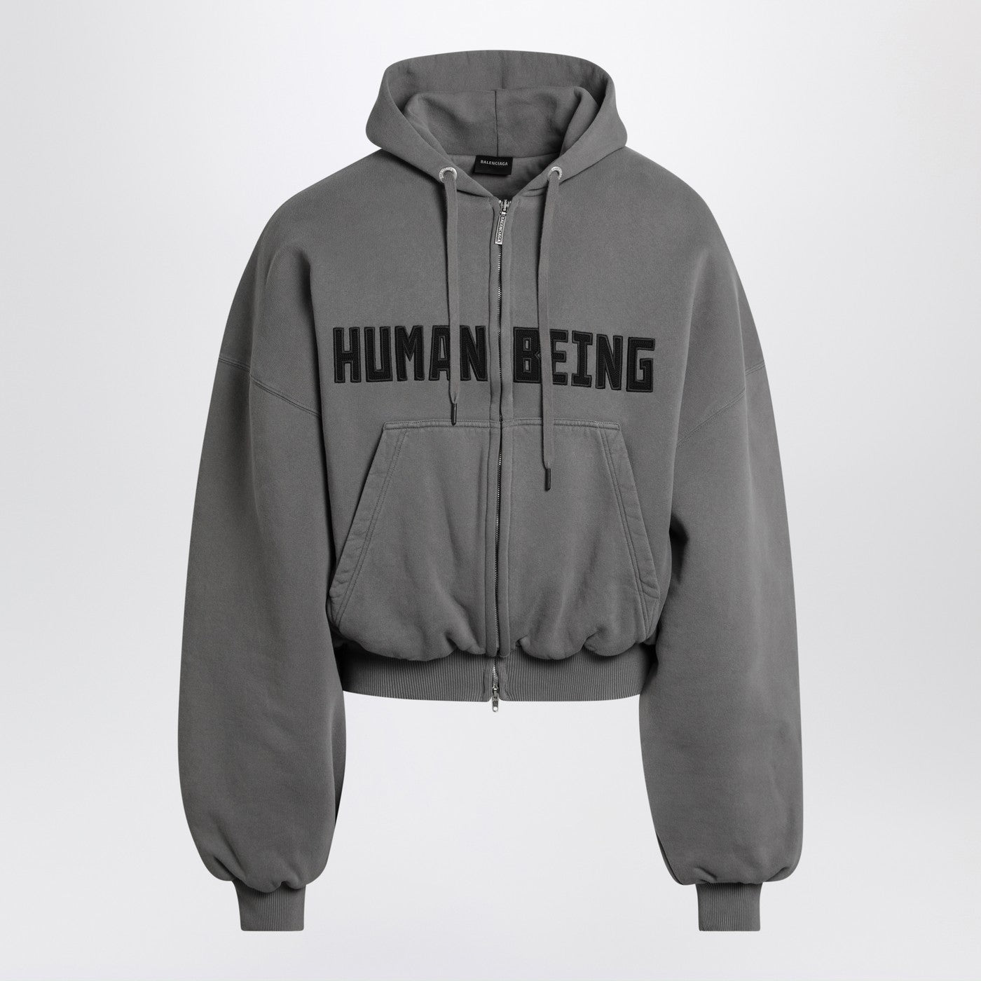 Balenciaga Dark Grey Human Being Zip Hoodie In Dry Pile – Balardi