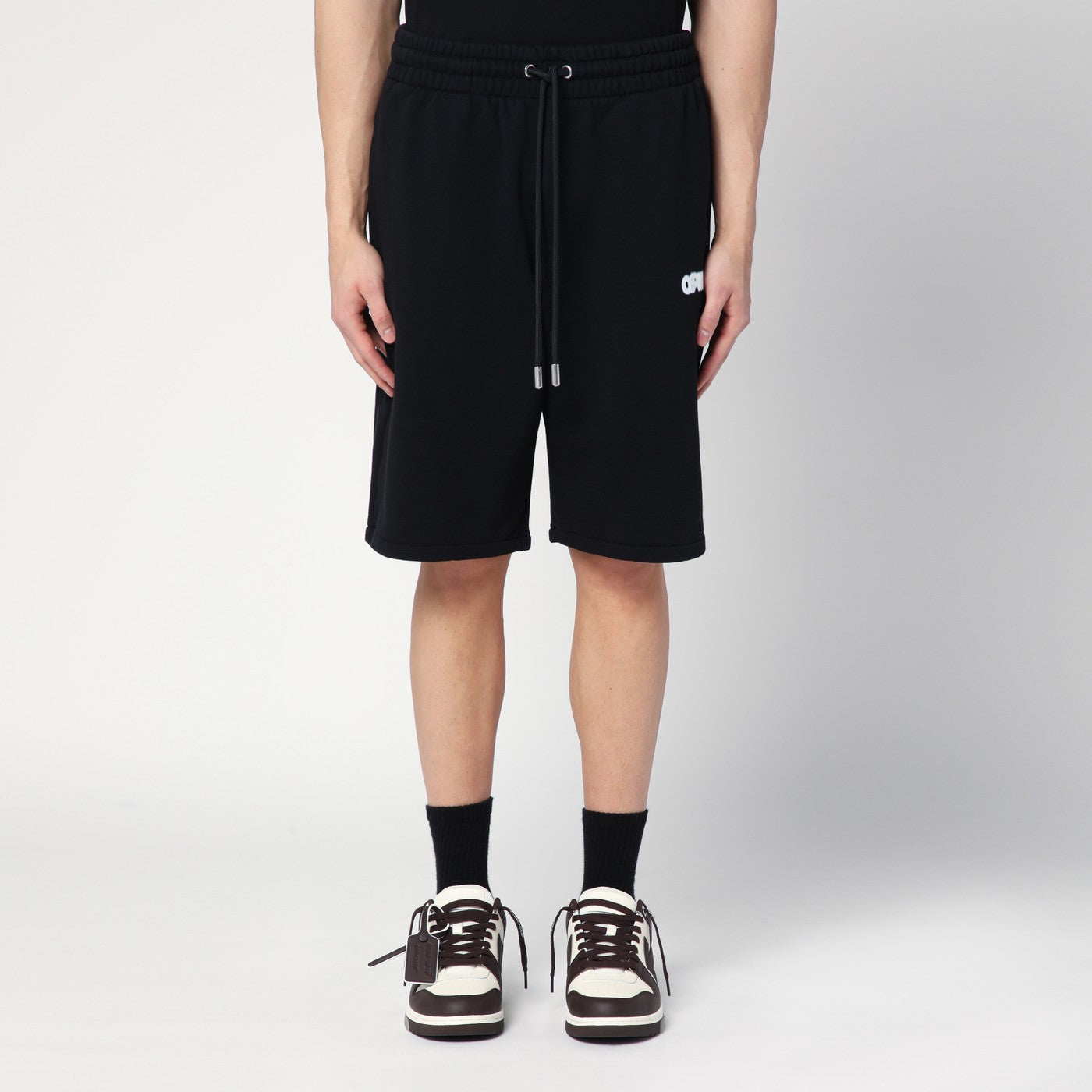 Off White Black Shorts In Cotton With Logo  Balardi