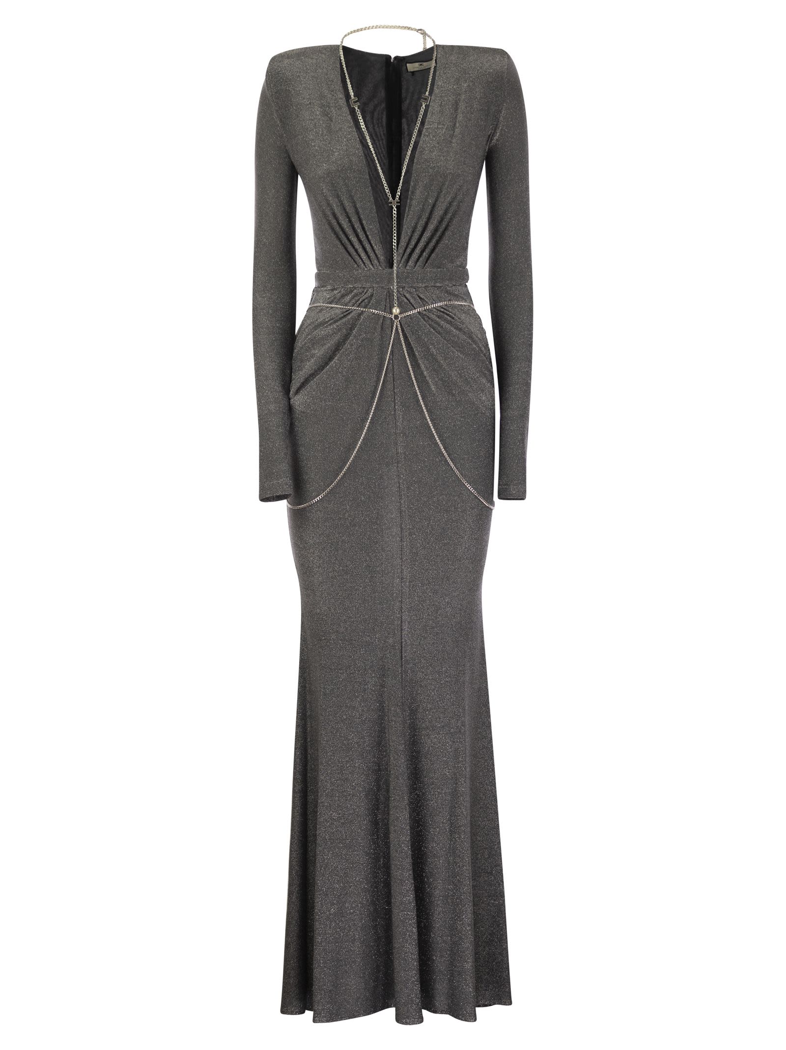 red carpet lurex jersey dress Elisabetta Franchi Red Carpet tulle and lurex jersey dress