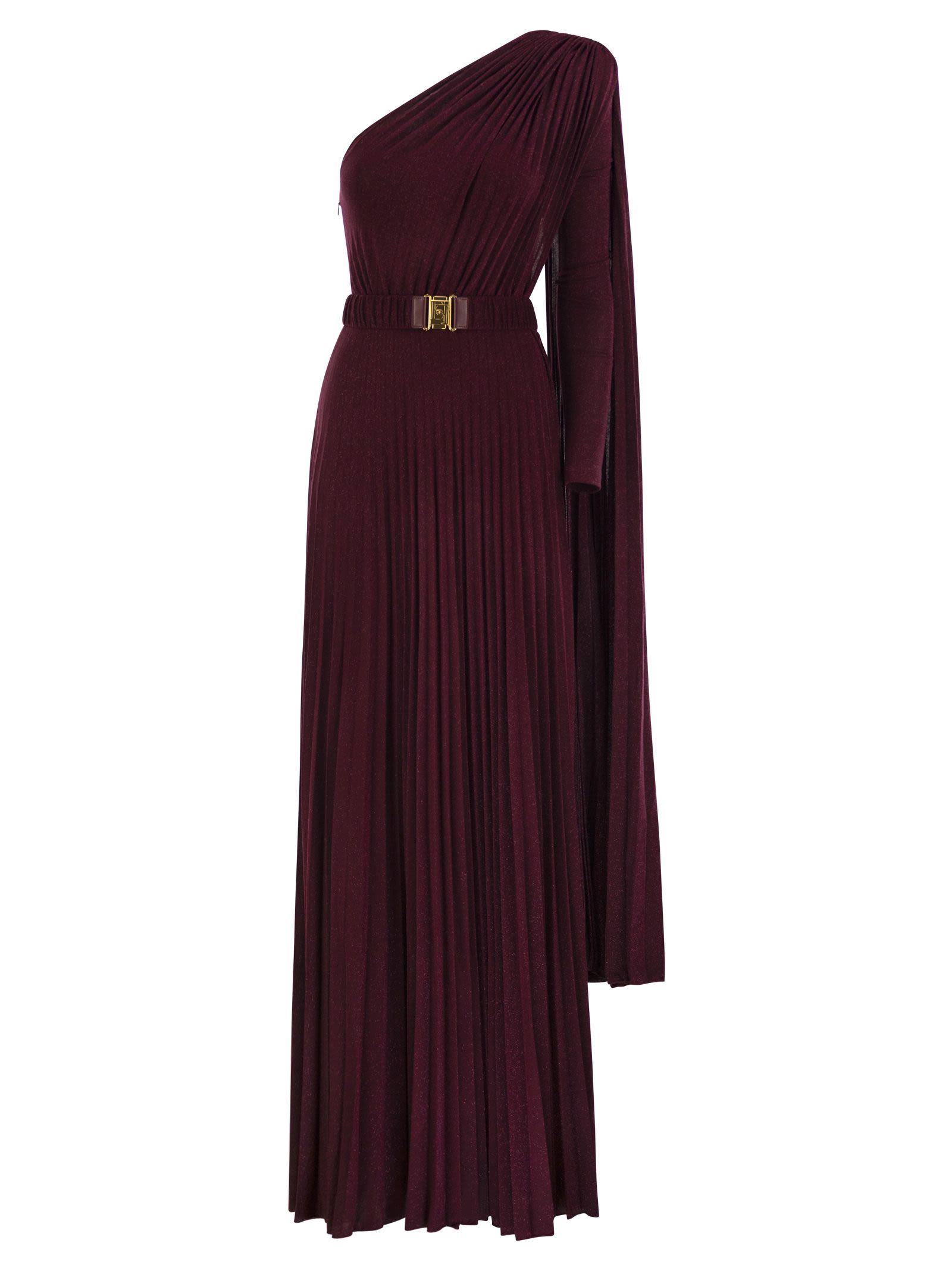 red carpet lurex jersey dress Elisabetta Franchi One Shoulder Red Carpet Dress In Pleated Lurex Jers –  Balardi
