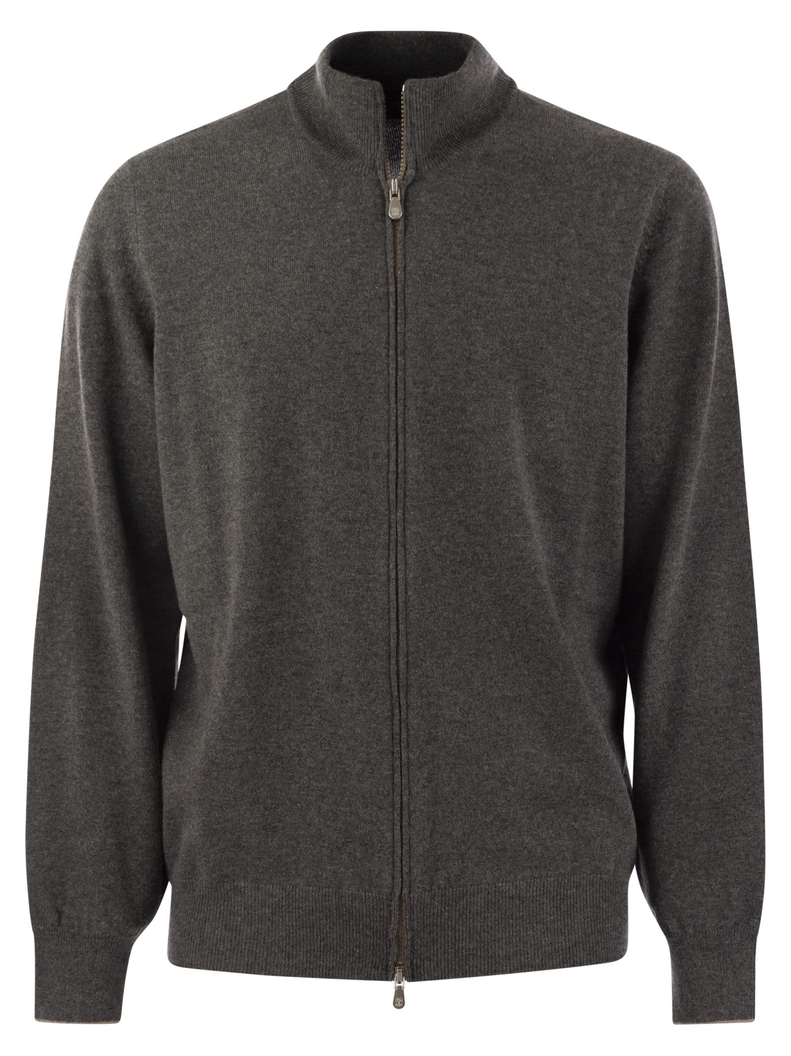 Brunello Cucinelli Men High-Necked Cashmere Sweater With Zip Opening