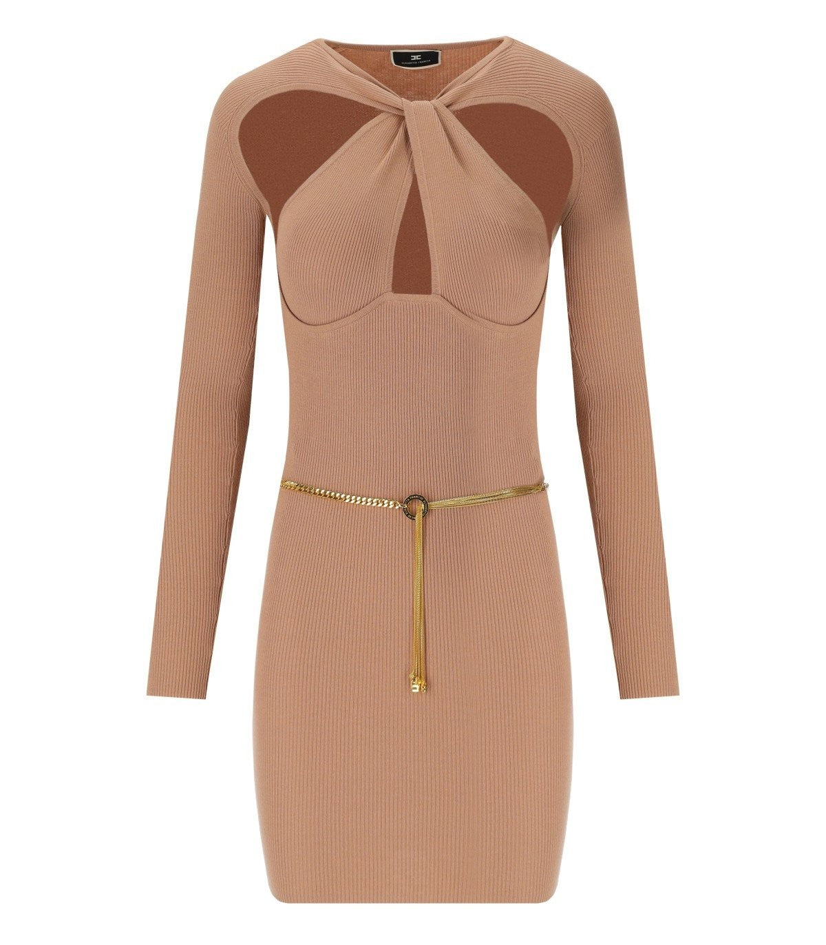 Elisabetta Franchi Nude Knitted Dress With Twist Neck Balardi Elisabetta Franchi Nude Knitted Dress With Twist Neck Balardi