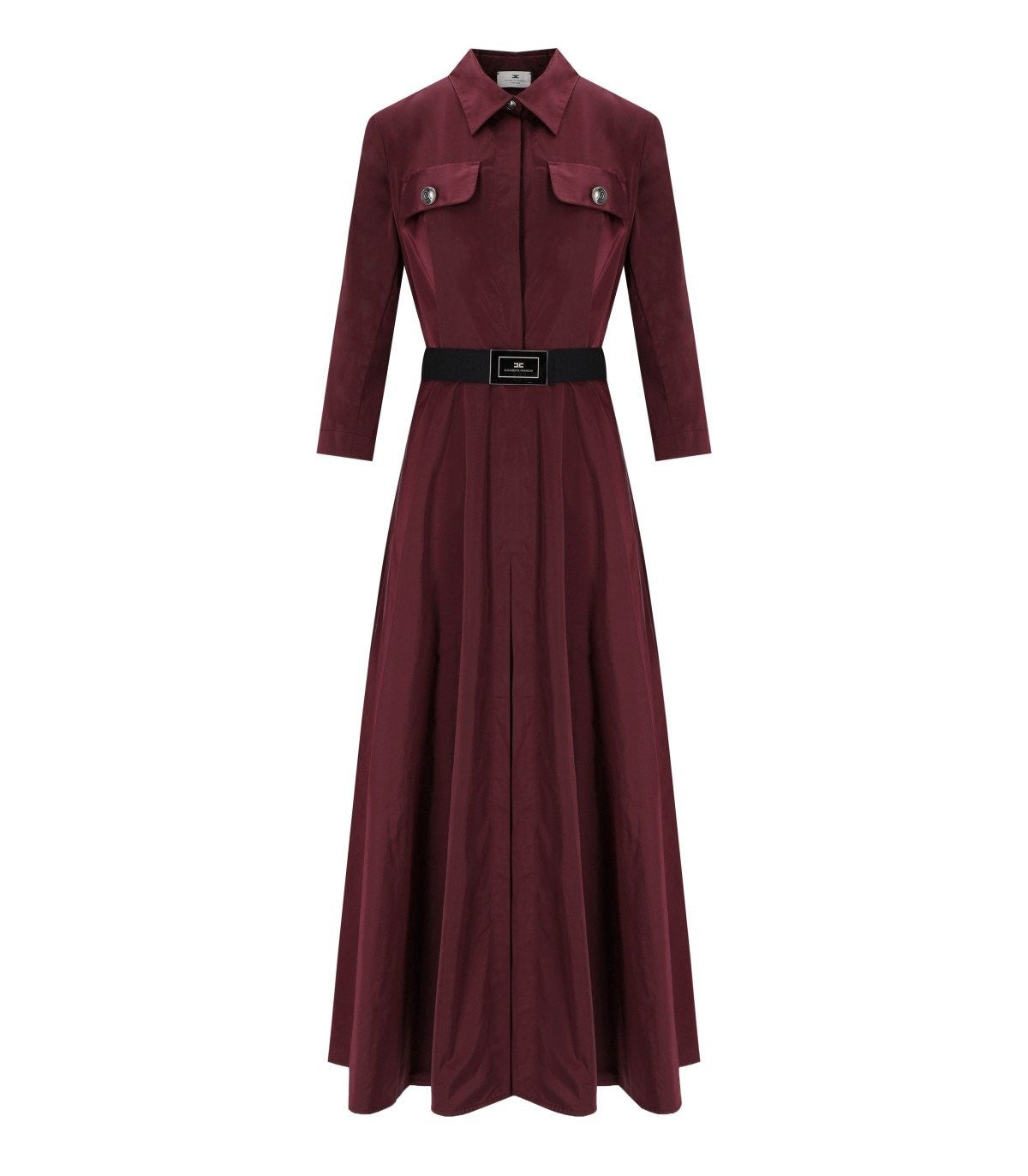 Elisabetta Franchi Rouge noir Robe de chemise ceinturée – Balardi