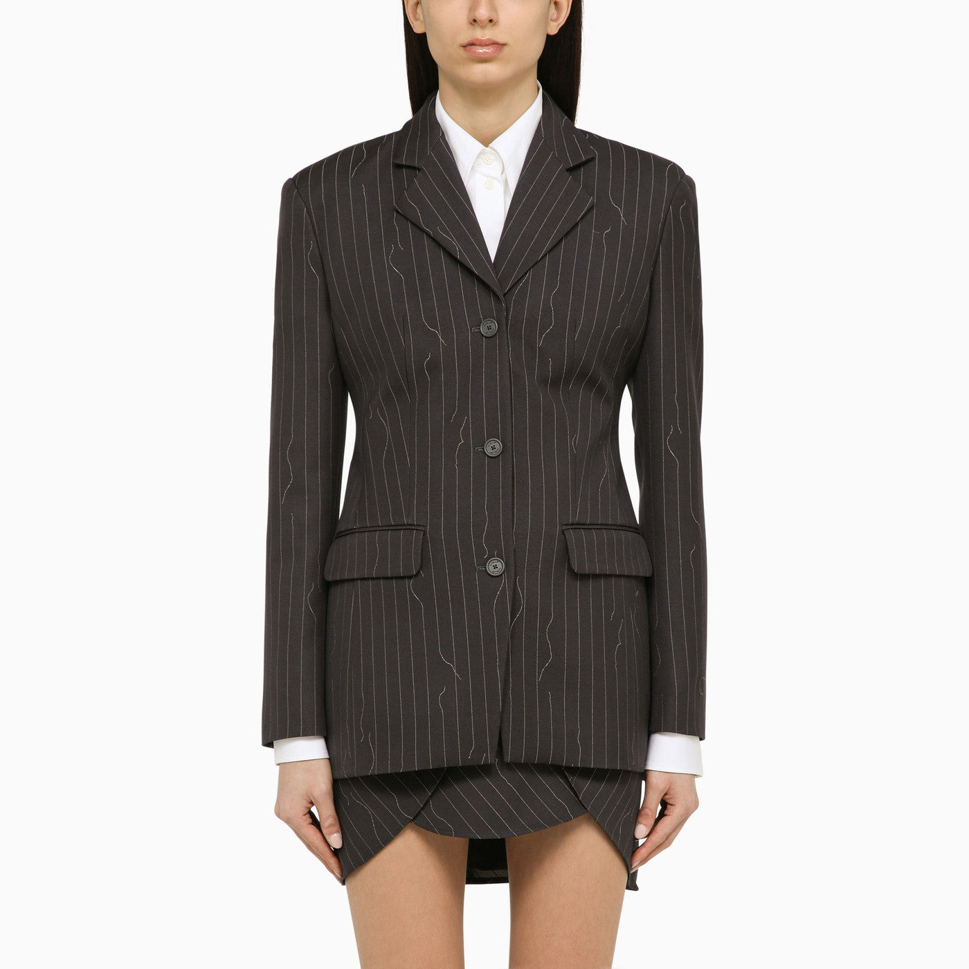 ジャケット OFF-WHITE GREY SINGLE-BREASTED PINSTRIPE JACKET Off White™ Grey Single Breasted Pinstripe Jacket In Wool