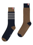 Thom Browne Funmix Mid Calf Socks In Cotton W/ 4 Bar Stripes