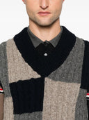 Thom Browne Patchwork Baby Cable Intarsia V Neck Vest In Donegal