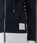 Felpa con cappuccio con zip Thom Browne e 4 barre ingegnerizzate in jersey loopback classico tinta unita a blocchi di colore