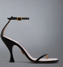 Thom Browne 4 Bar Strappy Heel Sandal W/ 90 Mm Round Curved Heel In Soft Patent Leather