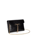 Elisabetta Franchi Black Clutch With Croco Print And Tassel