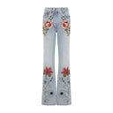 Valentino Denim 5 Pockets Embroidered Flowers Jeans