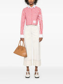 Thom Browne Classic Cropped Long Sleeve Round Collar Shirt W/ Combo In 4 Bar Gingham Check Flannel