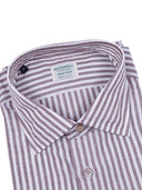 Mazzarelli Camicie Camicia In Misto Lino/Cotone A Righe Bianca E Marrone مقاس نحيف