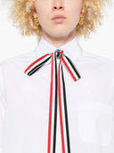 Thom Browne Short Sleeve Blouson Shirt W/ Rwb Grosgrain Bow Tie In Solid Poplin