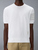 Thom Browne Garment Dyed Short Sleeve Rib Cuff Tee In Med Weight Jersey W/ Overdyed 4 Bar