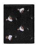 Thom Browne Double Card Holder W/ Goose Half Drop Embroidery In Pebble Grain Leather