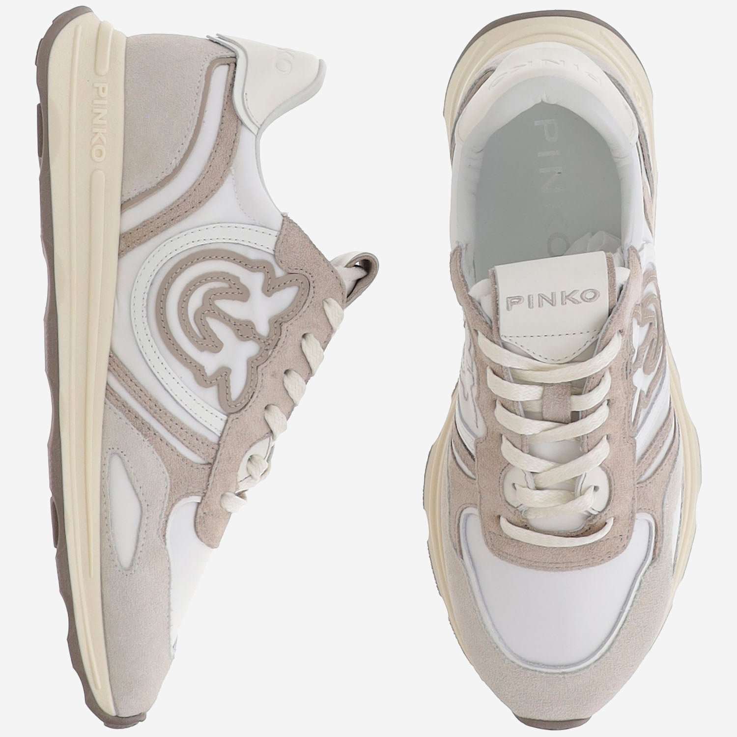 Pinko Technical Fabric And Leather Sneakers With Logo