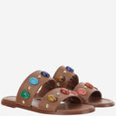 Gianvito Rossi Flat Leather Sandals With Stones