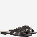 Pinko Leather Flat Sandals With Logo