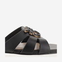 Pinko Leather Flat Sandals With Logo