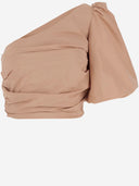 Pinko One Shoulder Short Top In Taffeta