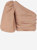 Pinko One Shoulder Short Top In Taffeta