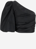 Pinko One Shoulder Short Top In Taffeta