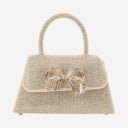 Self Portrait Satin Bow Handbag With Rhinestones