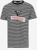 Black Score Cotton T Shirt With Print And Striped Pattern