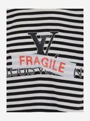 Black Score Cotton T Shirt With Print And Striped Pattern