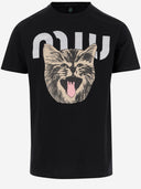 Black Score Cotton T Shirt With Print