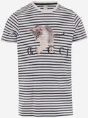 Black Score Cotton T Shirt With Print And Striped Pattern