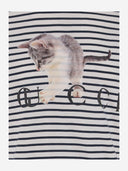 Black Score Cotton T Shirt With Print And Striped Pattern