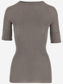 Sa Su Phi Silk Top With Short Ribbed Sleeves