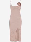 Blumarine Crinkled Satin Dress With 3 D Rose