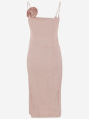 Blumarine Crinkled Satin Dress With 3 D Rose