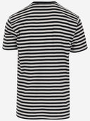 Schwarzer Punktzahlen Baumwoll -T -Shirt mit gestreiftem Muster