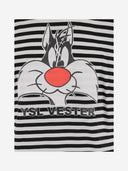 Black Score Cotton T Shirt With Striped Pattern