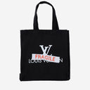 Black Score Cotton Shopping Bag With Print