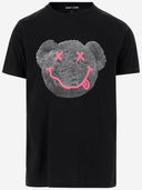 Zwarte score katoenen t -shirt met afdrukken
