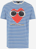 Black Score Cotton T Shirt With Print And Striped Pattern