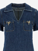 Self Portrait Cotton Denim Mini Dress With Bows