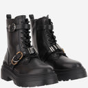 Pinko Leather Ankle Boots With Belt And Logo