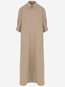 Jil Sander Long Cotton Dress With Striped Pattern