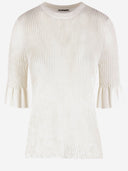 Jil Sander Viscose Blend T Shirt With Ruffled Sleeves