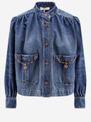 Chloè Ruffle Collar High Neck Denim Jacket