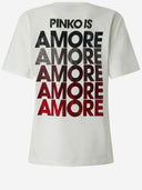 Pinko T Shirt With Amore Lettering In Rhinestones