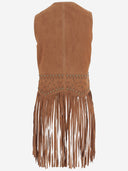 Gilet in pelle scamosciata non comune con frange